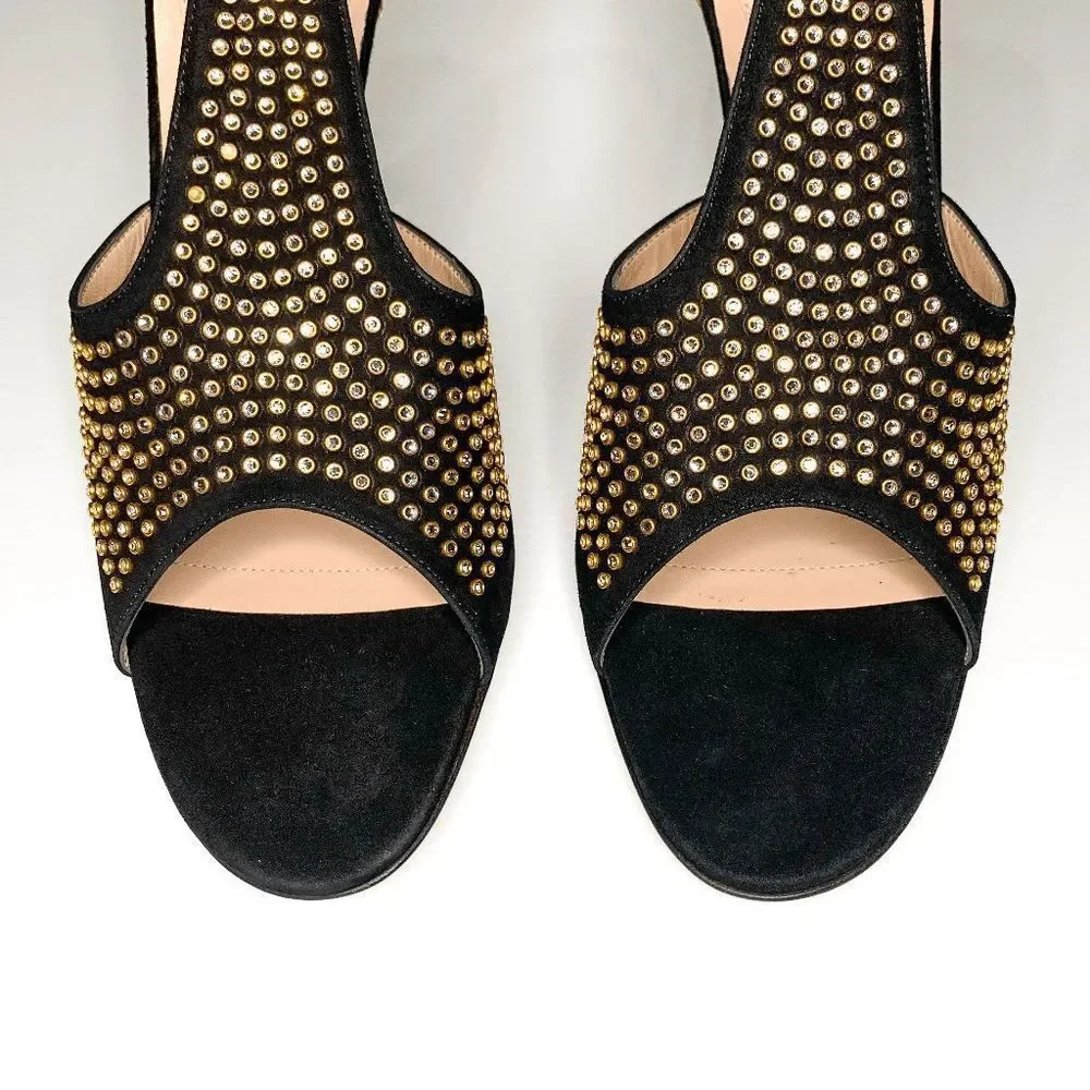 Gucci Fedra Crystal Embellished High Heel Mules EU 39.5 US 9.5 Black Suede Pumps - Picture 3 of 11